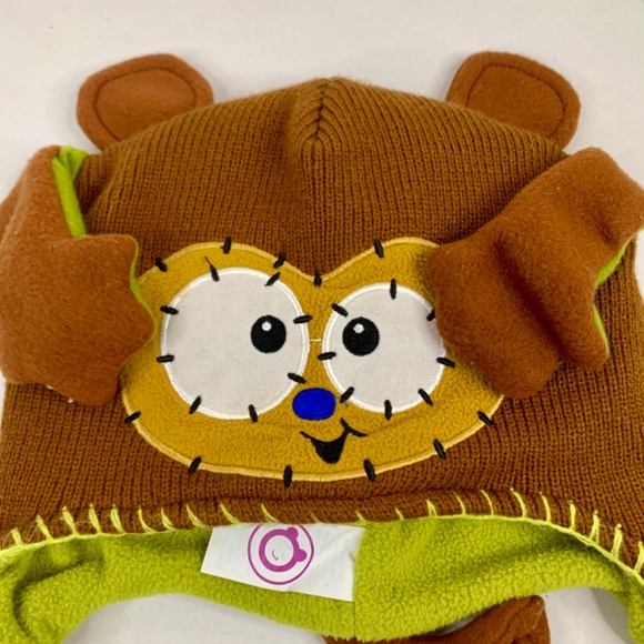 Pair of  kids / youth 🐵 FLIPEEZ HUGGY THE MONKEY tan, blue and green beanie/hat - Picture 2 of 9